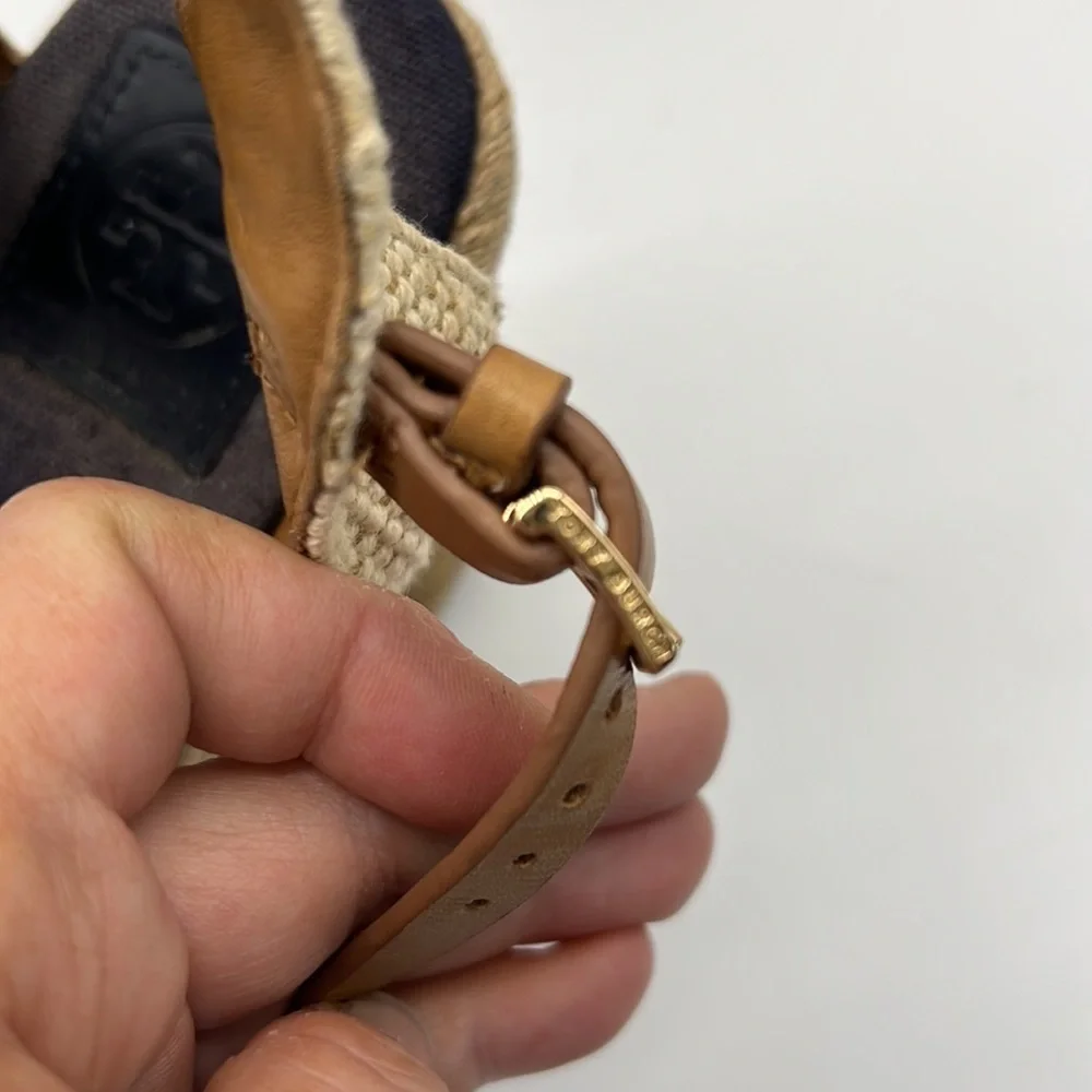 Tory Burch Navy Floral Lace Wedge Espadrilles size 10